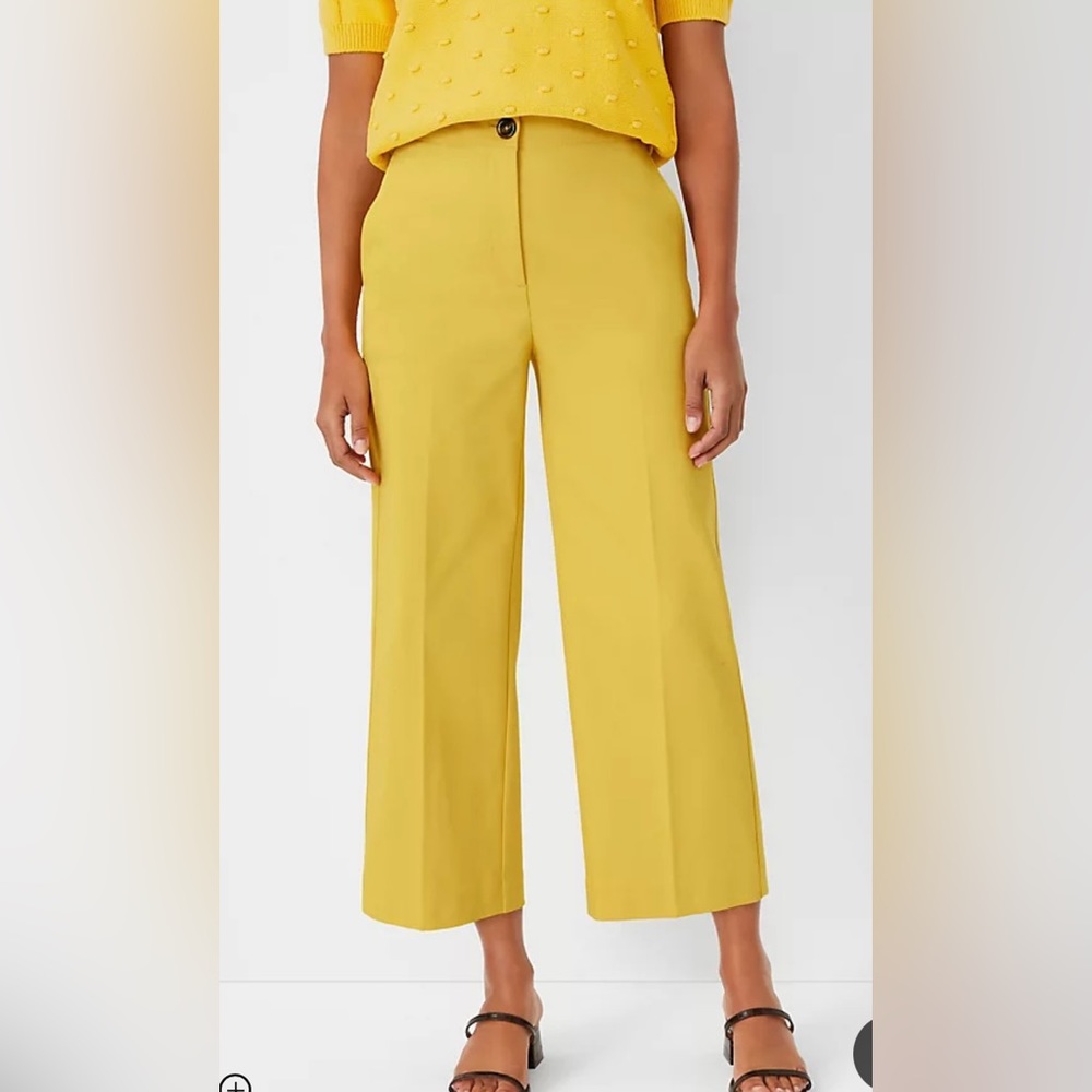 Ann Taylor Yellow Cropped Wide-Leg Pants